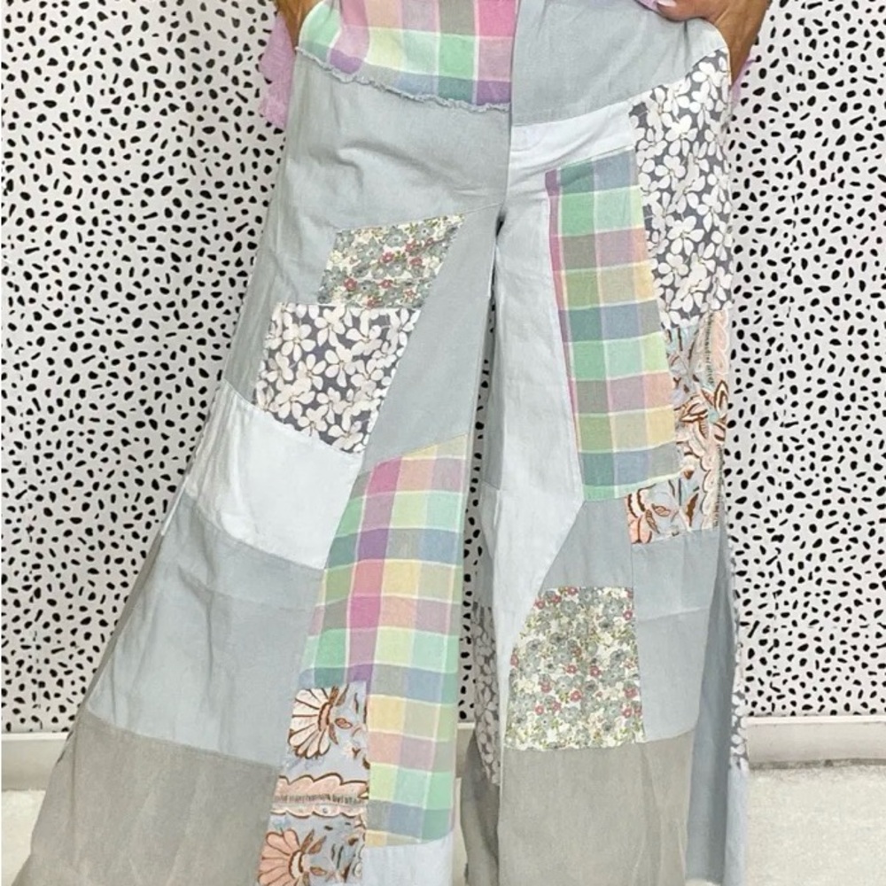Boho Patchwork Wide-Leg Pants - Multicolor - image 1